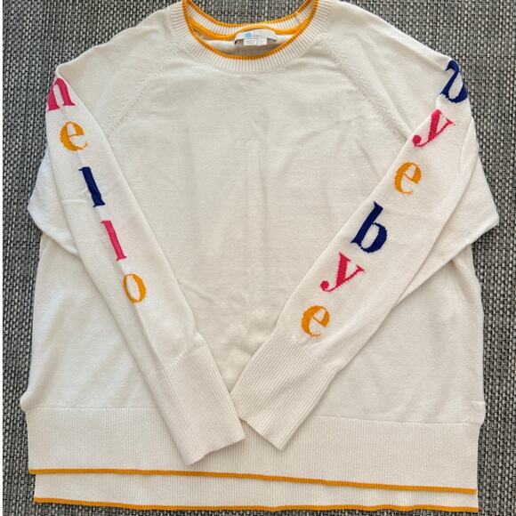 BODEN Penny Cotton/Wool Hello Bye Bye Crewneck L/S Pullover Sweater L Cream - Picture 2 of 6